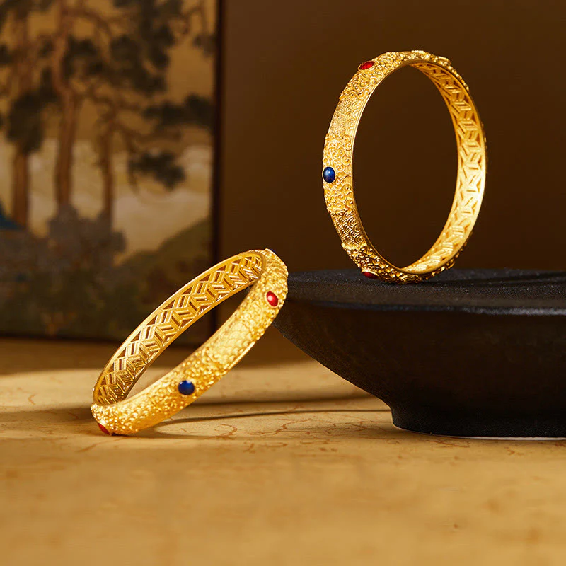 Buddha Stones 925 Sterling Silver Golden Auspicious Clouds Hollow Design Protection Bracelet Bangle 2.20 IN (56 MM)