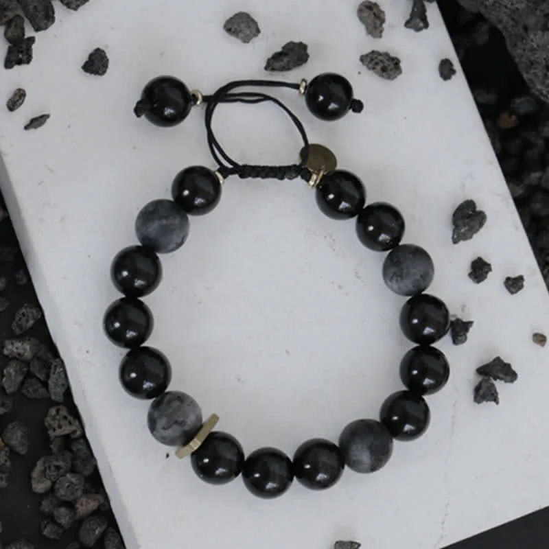 Buddha Stones Black Obsidian Black Glitter Stone Purification Bracelet