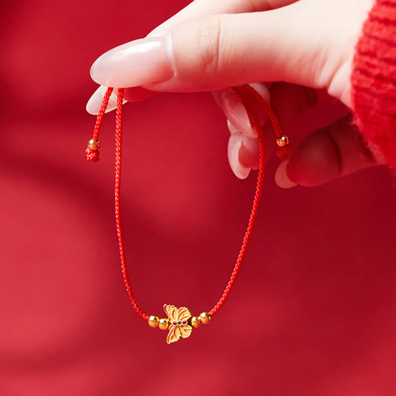 Buddha Stones 999 Sterling Silver Butterfly Red String Strength Bracelet