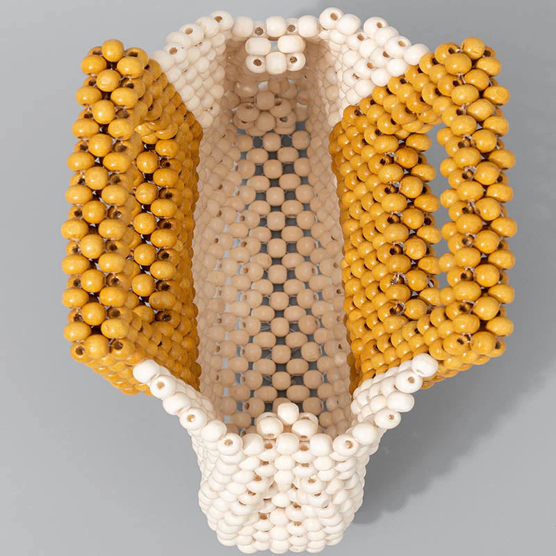 Buddha Stones Hand-woven Wooden Beads Square Tote Handbag