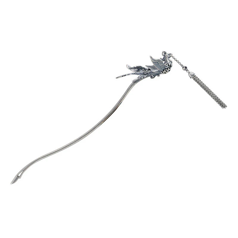 Buddha Stones 925 Sterling Silver Phoenix Tassels Protection Hairpin