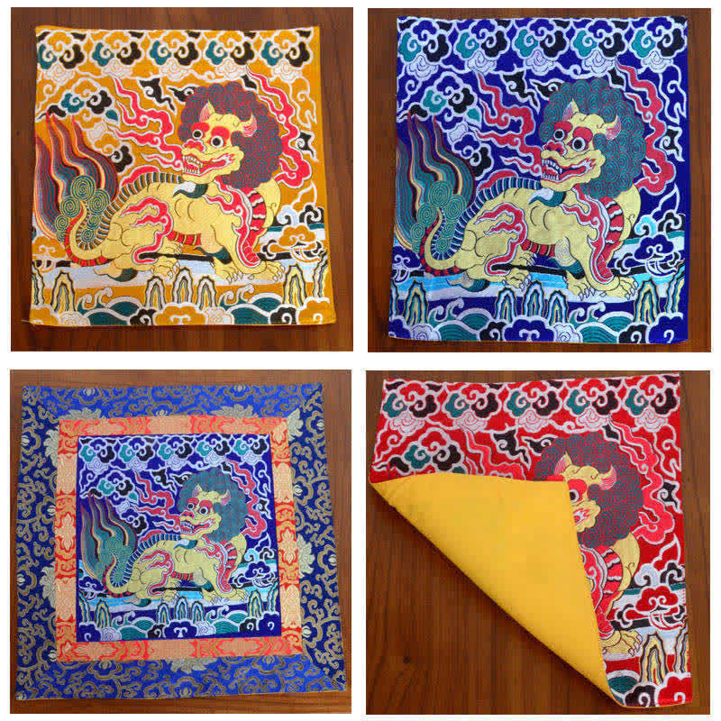 Buddha Stones Fengshui Kirin Prayer Altar Mat Healing Meditation Auspicious Symbol Mat