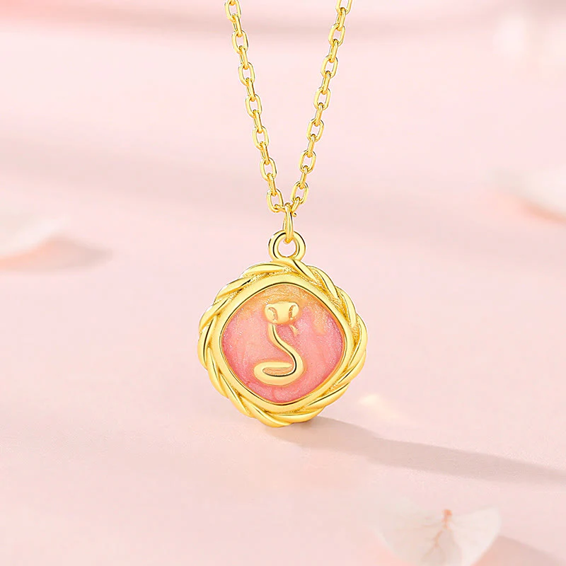 Buddha Stones 925 Sterling Silver Year Of The Snake Golden Snake Luck Bracelet Necklace Pendant