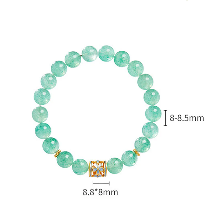 Buddha Stones 925 Sterling Silver Green Strawberry Quartz Flower Calm Bracelet