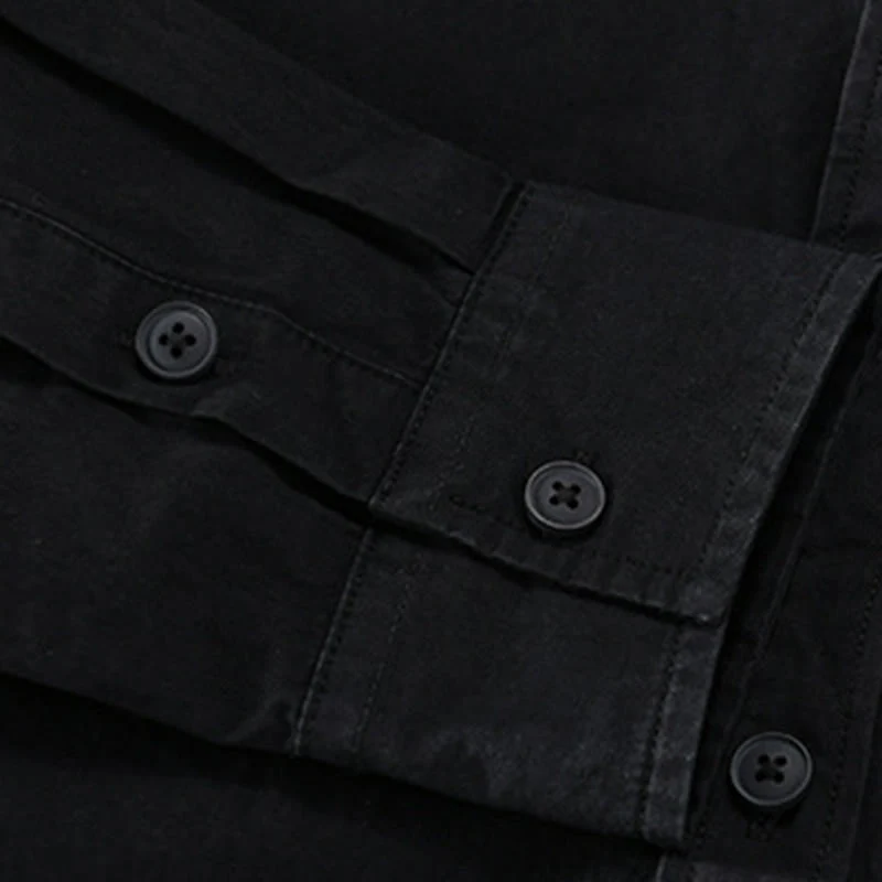 Buddha Stones Spring Daily Line Patchwork Design Lapel Men's Long Sleeve Cotton Linen Shirt With Pockets