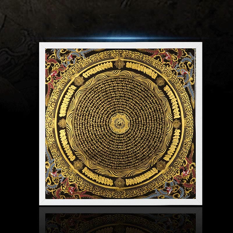 Buddha Stones Tibetan Thangka Painting Om Mani Padme Hum Dragon Phoenix Scripture Handmade Decoration(Random Style)