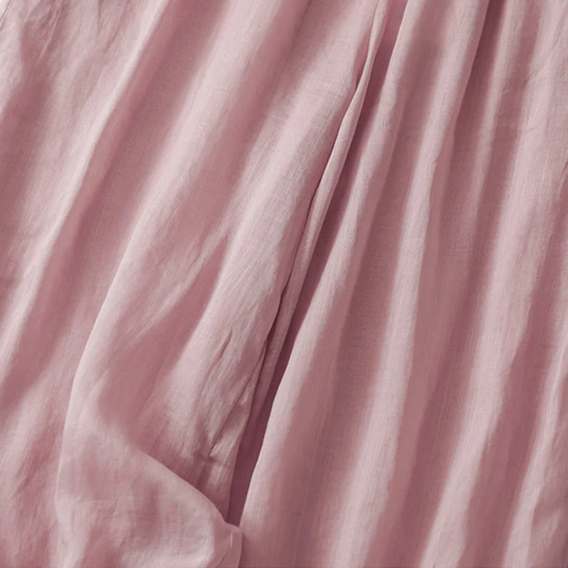 Buddha Stones Casual Flower Embroidery Women's Cotton Linen Elastic Waist  Wide Leg Pants With Pockets