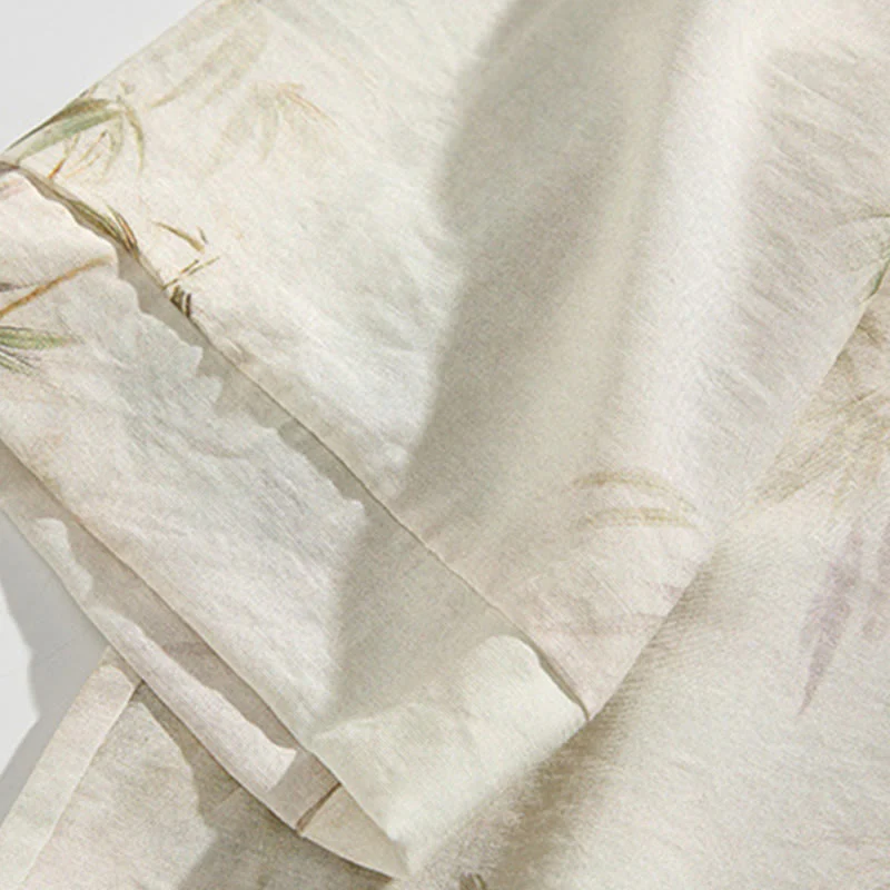 Buddha Stones Green Yellow Bamboo Leaves Print Half Sleeve Shirt Men's T-shirt