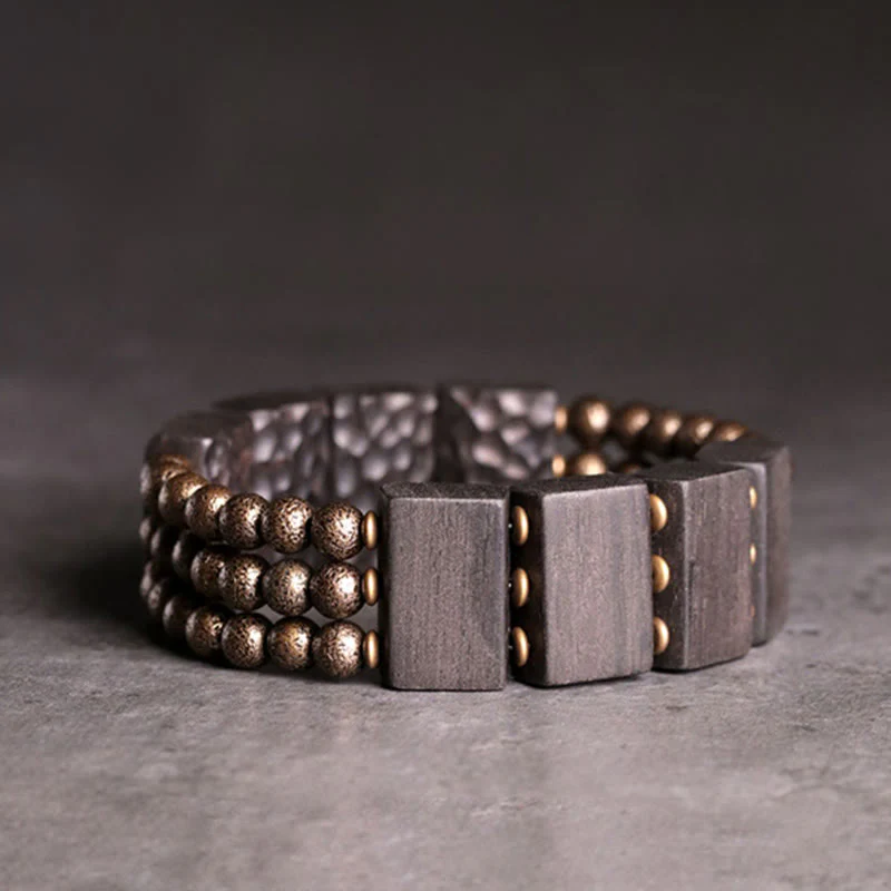 Buddha Stones Vintage Peace Ebony Wood Copper Beads Balance Bracelet