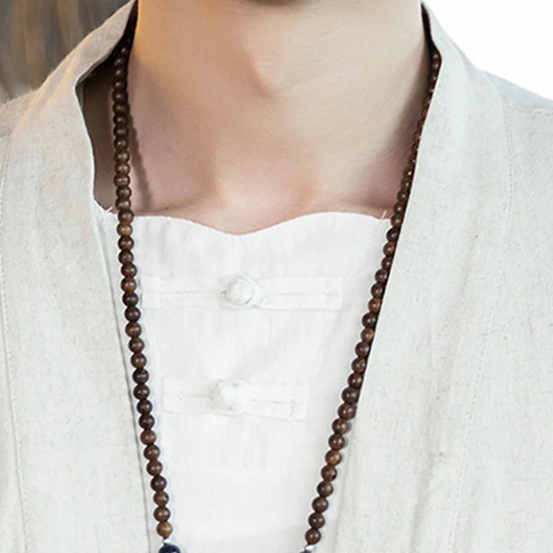 Buddha Stones Ethnic Printing Patchwork Design Open Front Jacket Cotton Linen Men's Kimono