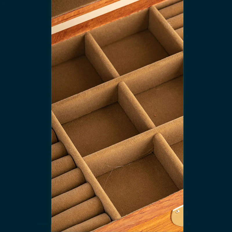 Buddha Stones Antique Handmade Rosewood Jewelry Storage Box Lockable Large Double Layer Flower Wooden Gift Organizer Box