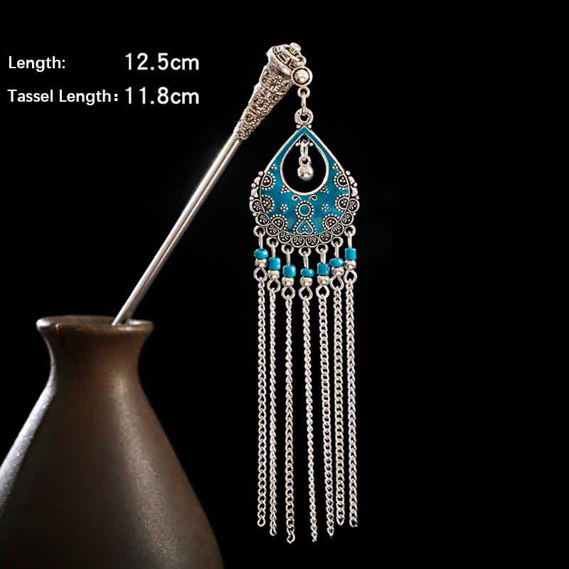 Buddha Stones Water Drop Lily of the Valley Flowers Tassels Confidence Hairpin