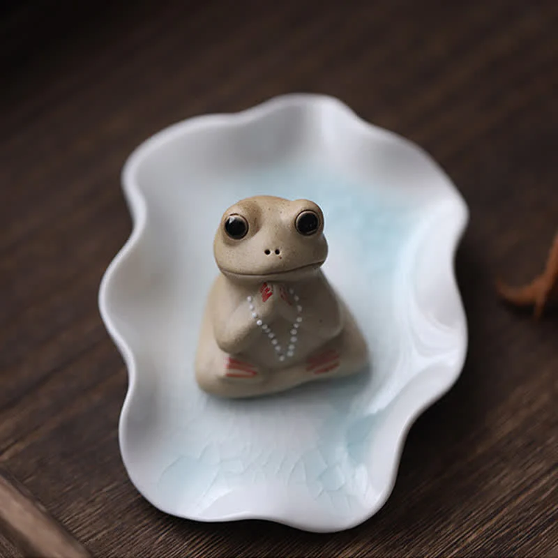 Buddha Stones Meditating Ceramic Small Frog Statue Decoration