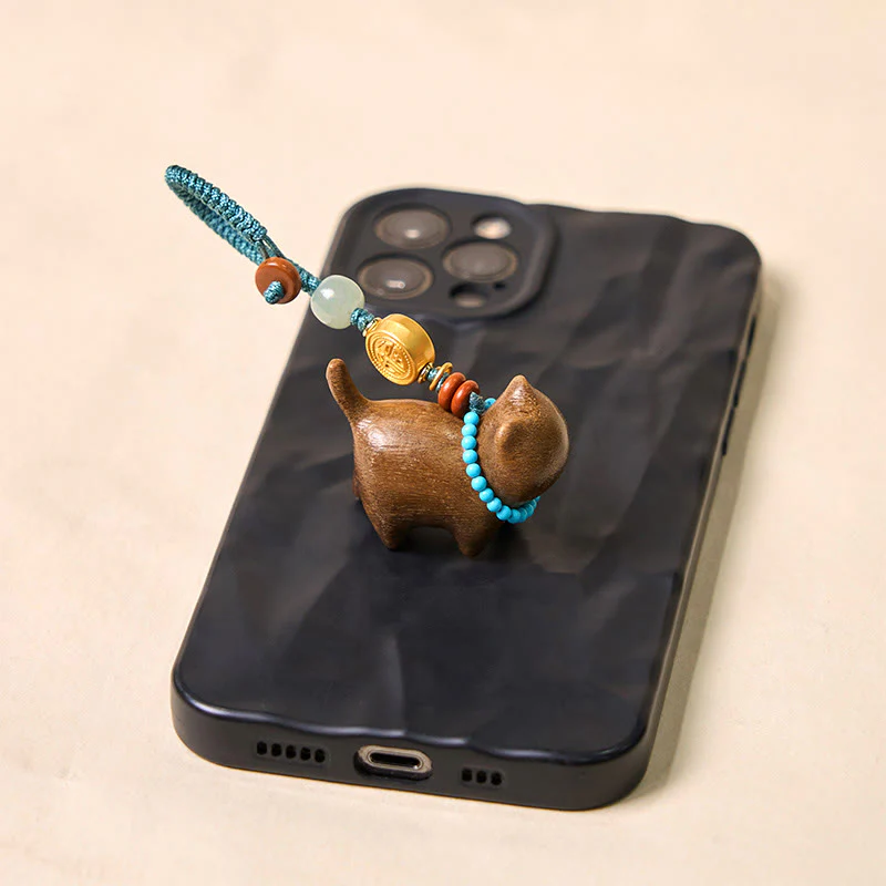 Buddha Stones Hetian Jade Natural Sandalwood Red Sandalwood Green Sandalwood Fu Character Abundance Key Chain