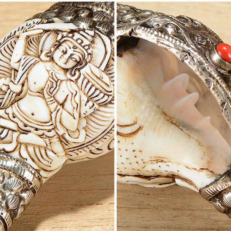 Buddha Stones Tibetan Handmade Engraved Shankha Buddha Conch Shell Wealth Positive Decoration