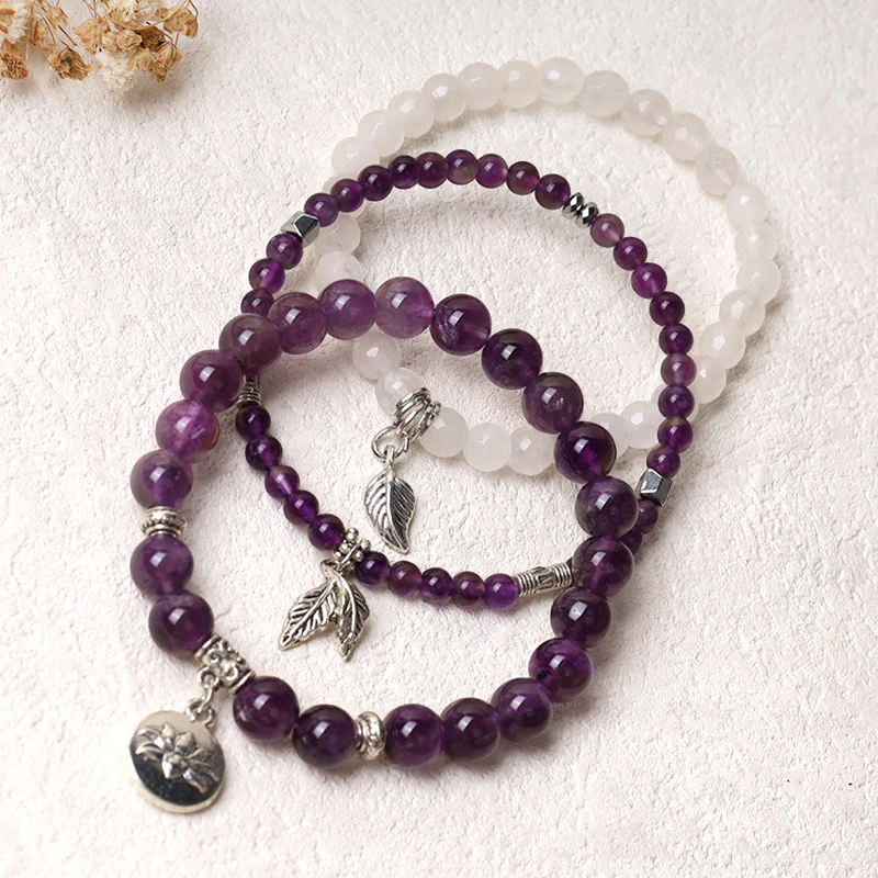 Buddha Stones 3PCS Natural Quartz Crystal Beaded Healing Energy Lotus Bracelet