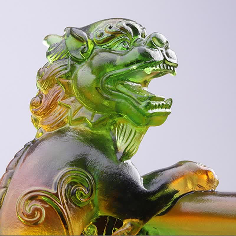 Buddha Stones Handmade Liuli Crystal PiXiu Treasure Bowl Art Piece Home Decoration