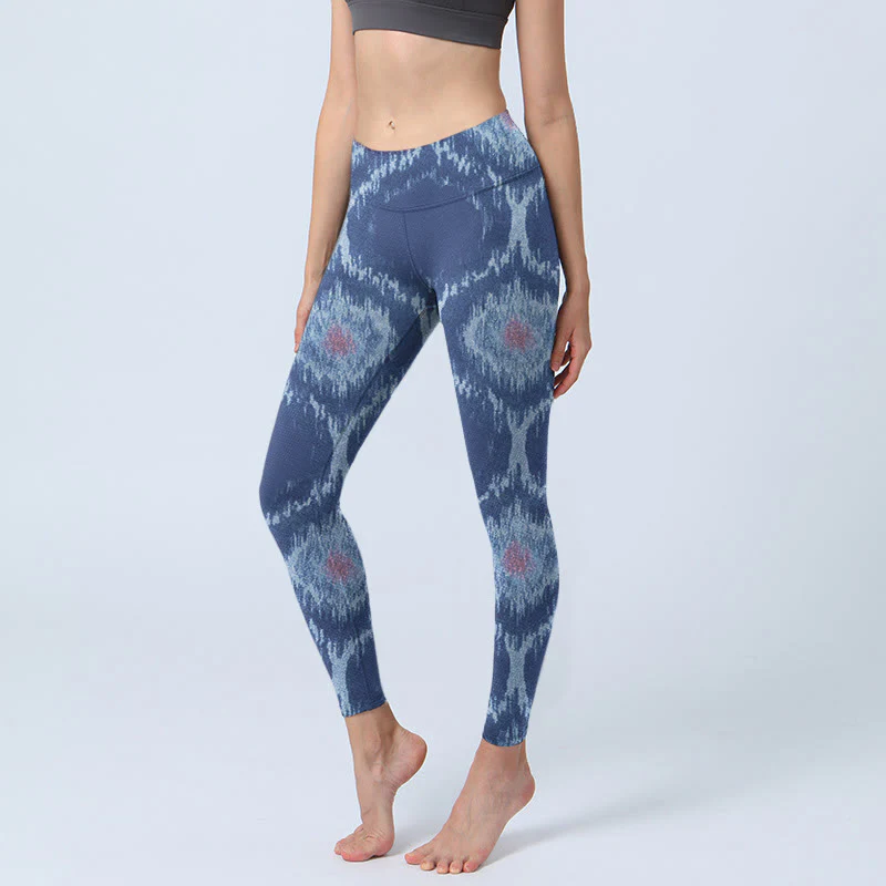 Buddha Stones Navy Blue White Design Gym Leggings Women's Yoga Pants