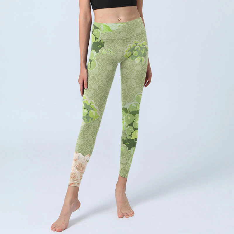 Buddha Stones Green Grapes Pink Roses Gym Leggings Women's Yoga Pants