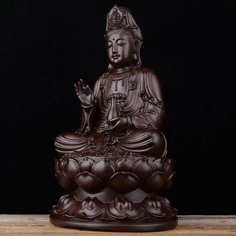 Buddha Stones Avalokitesvara Ebony Lotus Harmony Blessing Home Decoration