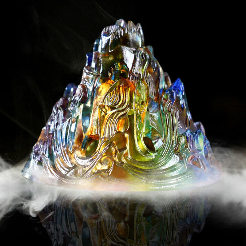 Buddha Stones Liuli Crystal Mountain Healing Meditation Incense Burner