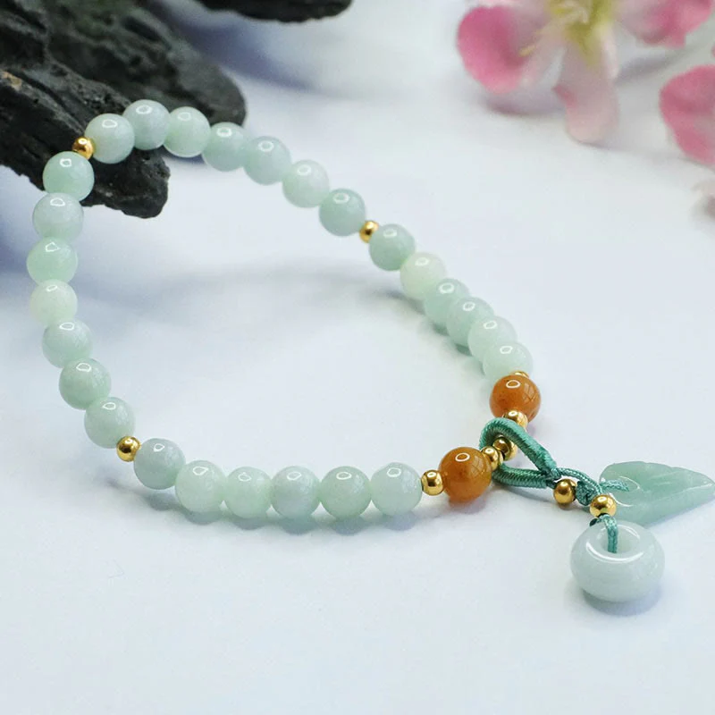 Buddha Stones Jade Beads Leaf Peace Buckle Prosperity Bracelet