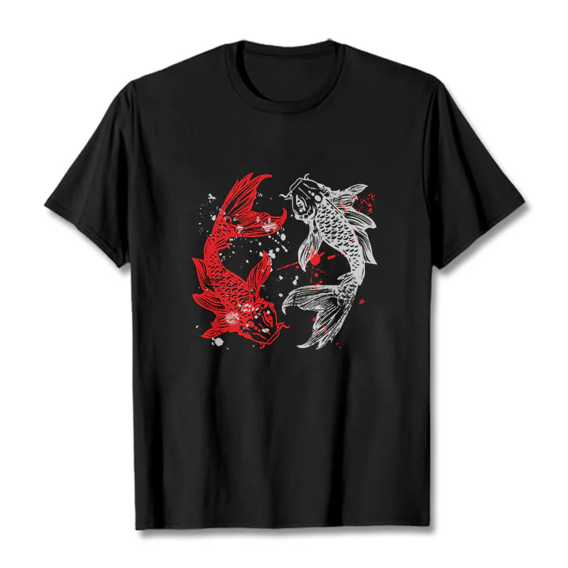 Buddha Stones Red Black Koi Fish Tee T-shirt