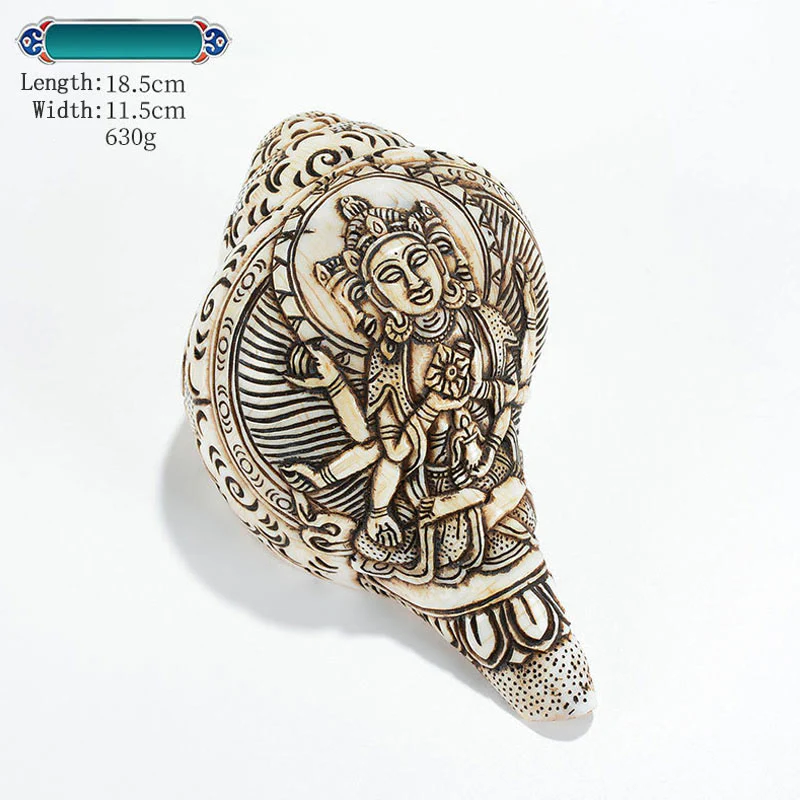 Buddha Stones Tibetan Handmade Engraved Shankha Buddha Avalokitesvara Conch Shell Wealth Decoration