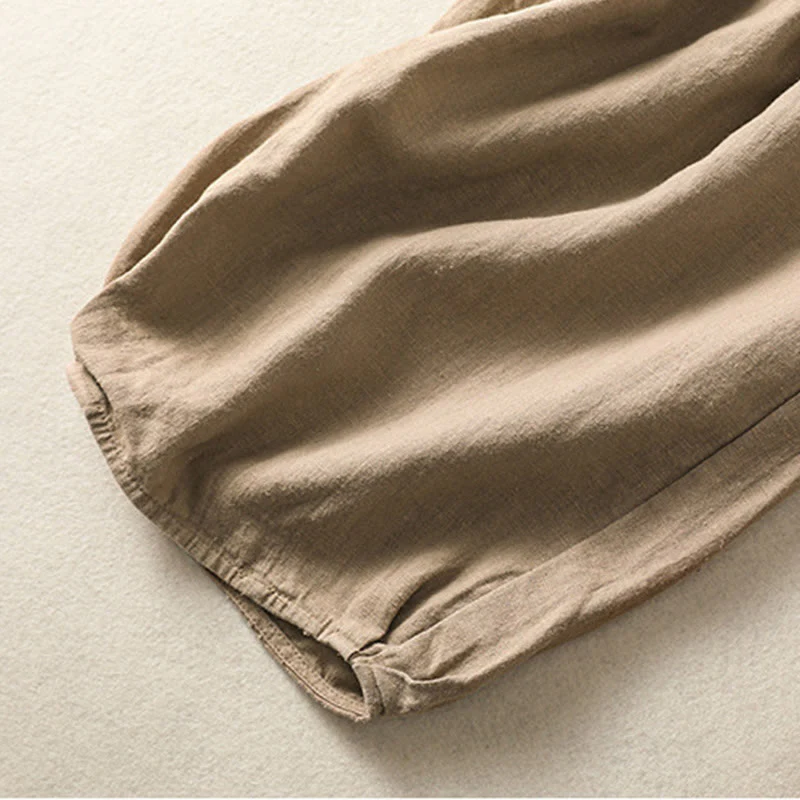 Buddha Stones Casual Embroidery Women's Cotton Linen 7-8 Length Harem Pants With Pockets