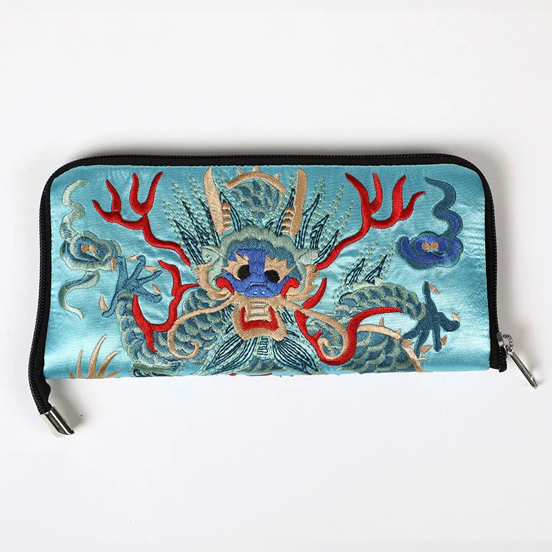 Buddha Stones Mythical Beast Phoenix Dragon Qilin Su Embroidery Ticket Folder Storage Journey Shopping Purse Handbag