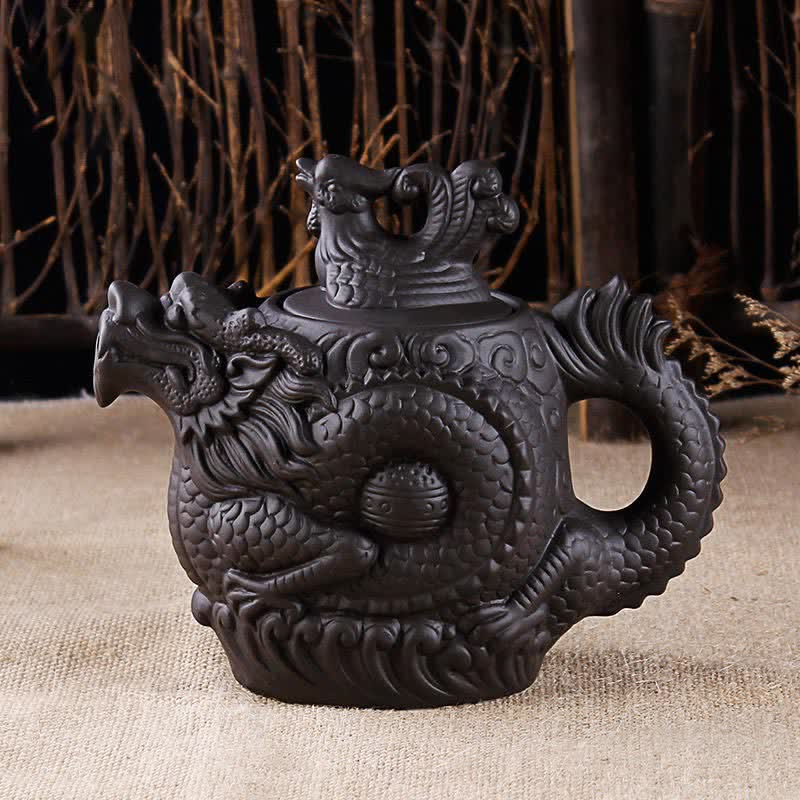 Buddha Stones Vintage Dragon Phoenix Ceramic Teapot