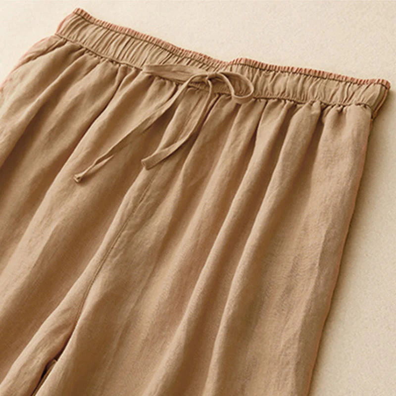 Buddha Stones Casual Embroidered Petals Women's Cotton Linen 7-8 Length Harem Pants With Pockets