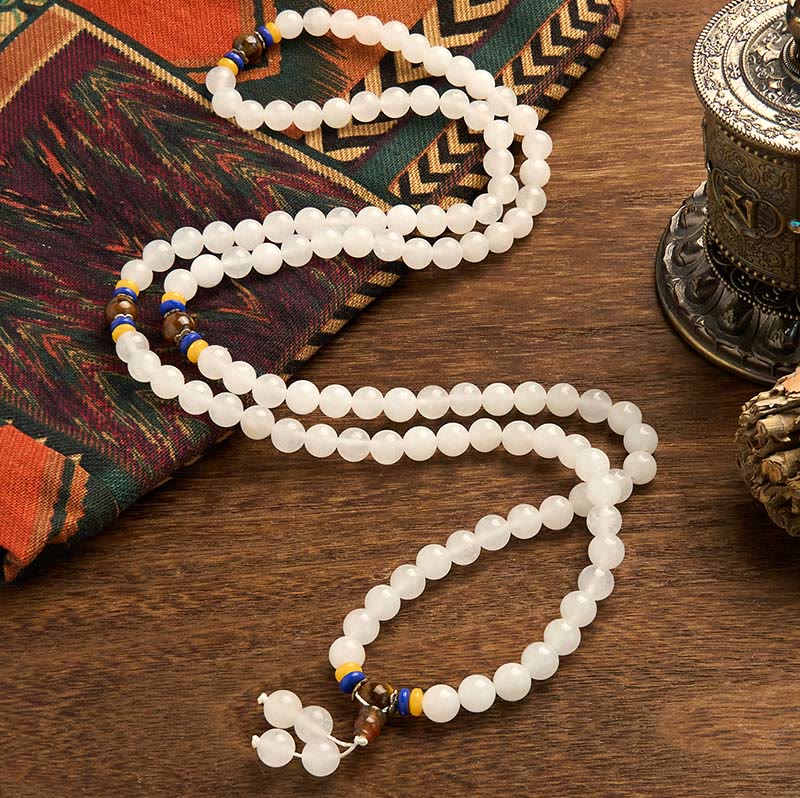 Buddha Stones 108 Mala Beads Natural Quartzite Wealth Luck Bracelet