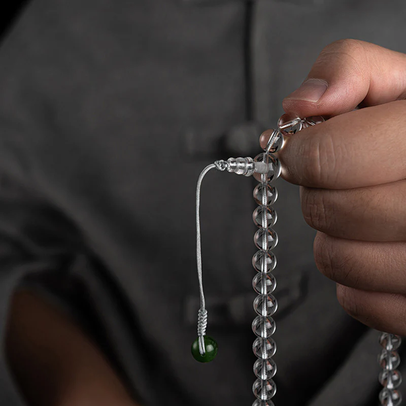 Buddha Stones 108 Beads White Crystal Jade Meditation Bracelet Mala