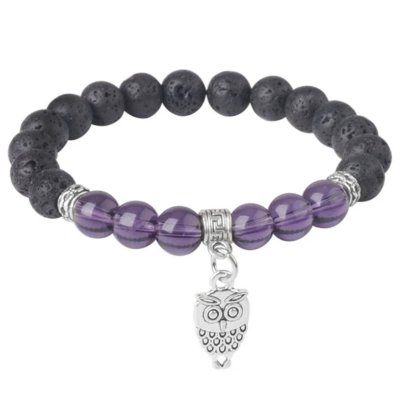 Buddha Stones Black Lava Rock Crystal Beads Animal Pattern Healing Bracelet