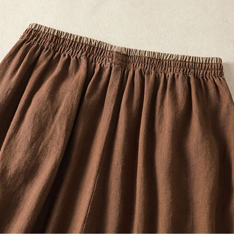 Buddha Stones Casual Embroidery Women's Cotton Linen 7-8 Length Harem Pants With Pockets