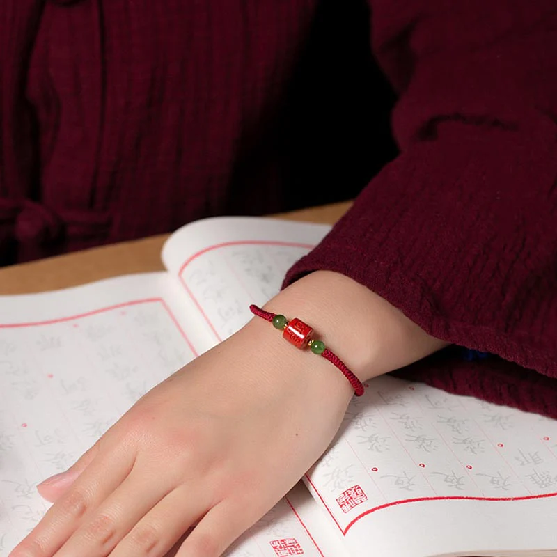 Buddha Stones Tibetan Cinnabar Om Mani Padme Hum Engraved Blessing Braided Rope Bracelet