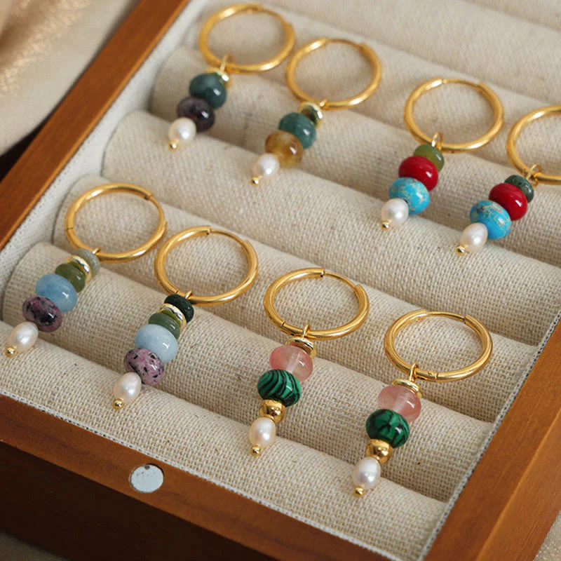 Buddha Stones Tibetan Marnyi Stone Design Natural Red Agate Pearl Confidence Titanium Steel Earrings