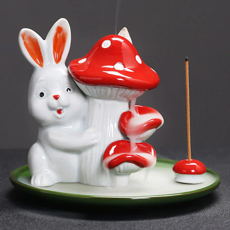 Year of the Rabbit Carrot Mushrooms Rabbit Ceramic Bunny Blessing Incense Burner (Extra 30% Off | USE CODE: FS30)