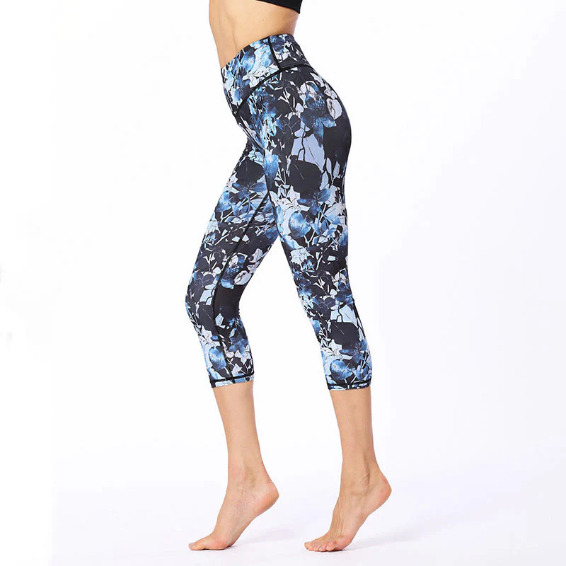 Buddha Stones Leaves Butterfly Print Sports Yoga Cropped Leggings Women's Yoga Capri Pants
