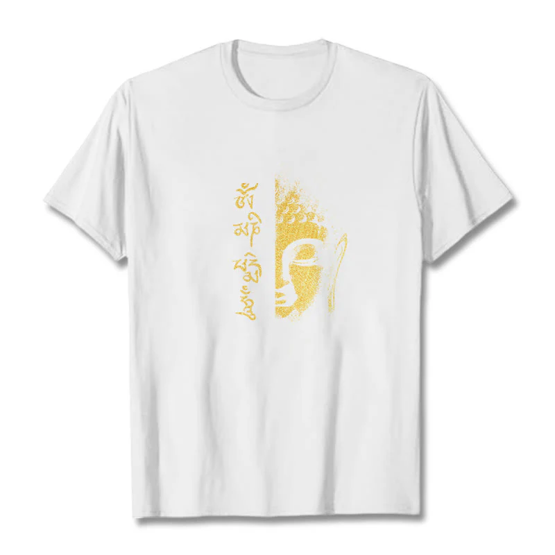 Buddha Stones Om Mani Padme Hum Golden Buddha Cotton Tee T-shirt