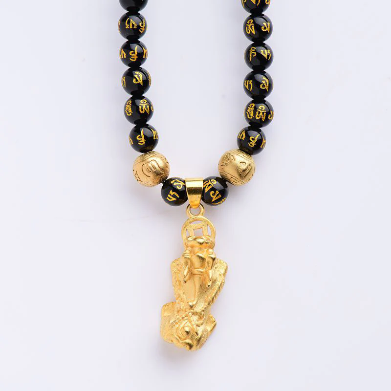 Buddha Stones FengShui Obsidian PiXiu Wealth Necklace