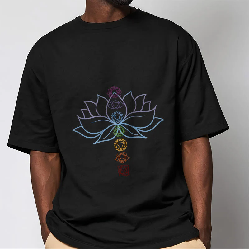 Buddha Stones Pastel Hues Lotus Flower Chakra Symbols Meditation Cotton Tee T-shirt