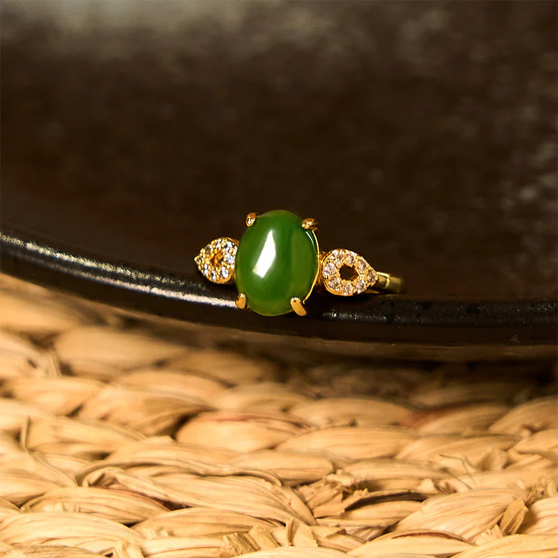 Buddha Stones Natural Jade Adjustable Buckle Prosperity Ring