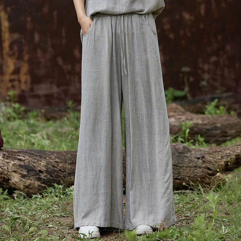 Buddha Stones Casual Tie-Dye Women's Linen Wide Leg Pants With Pockets