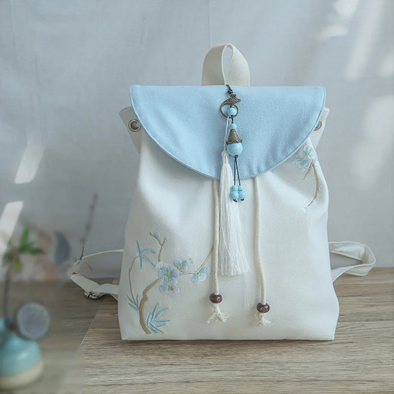 Buddha Stones Handmade Embroidered Large Capacity Canvas Backpack