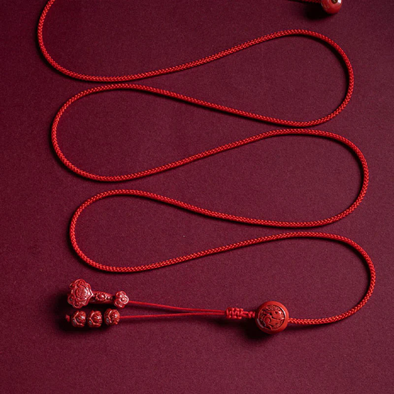 Buddha Stones Natural Cinnabar Chinese Zodiac Ruyi Handle Fu Character Lotus Blessing Red String Belly Chain