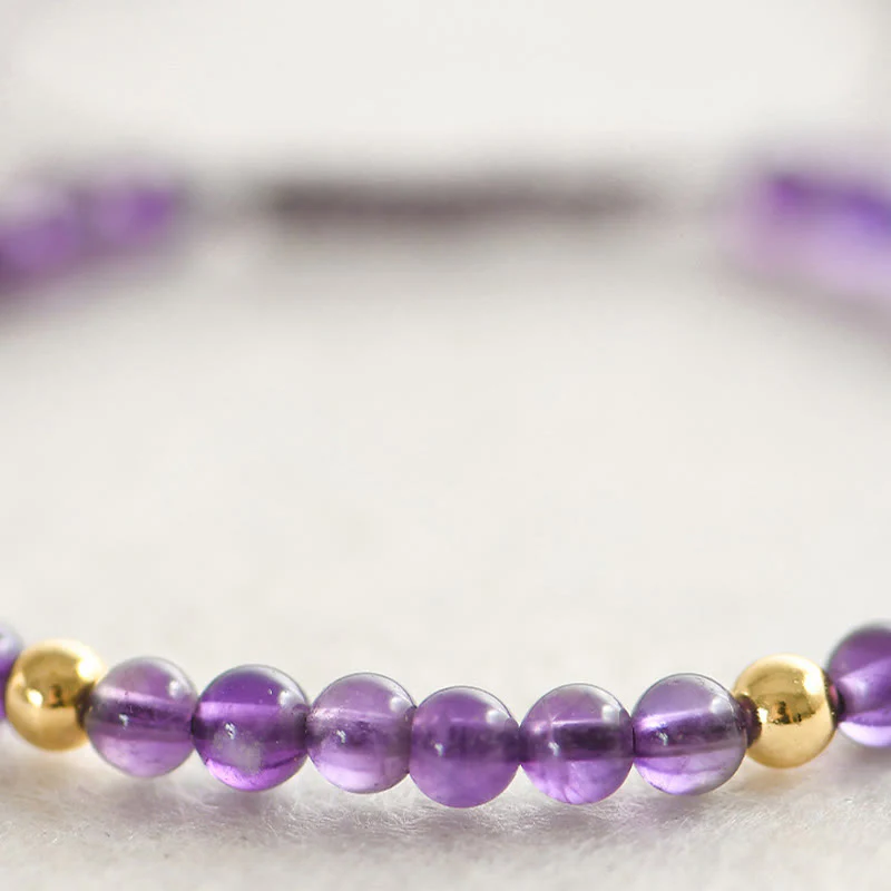 Buddha Stones 4mm Handmade Natural Amethyst 14k Gold Plated Copper Beads Braided String Relieves Stress Bracelet