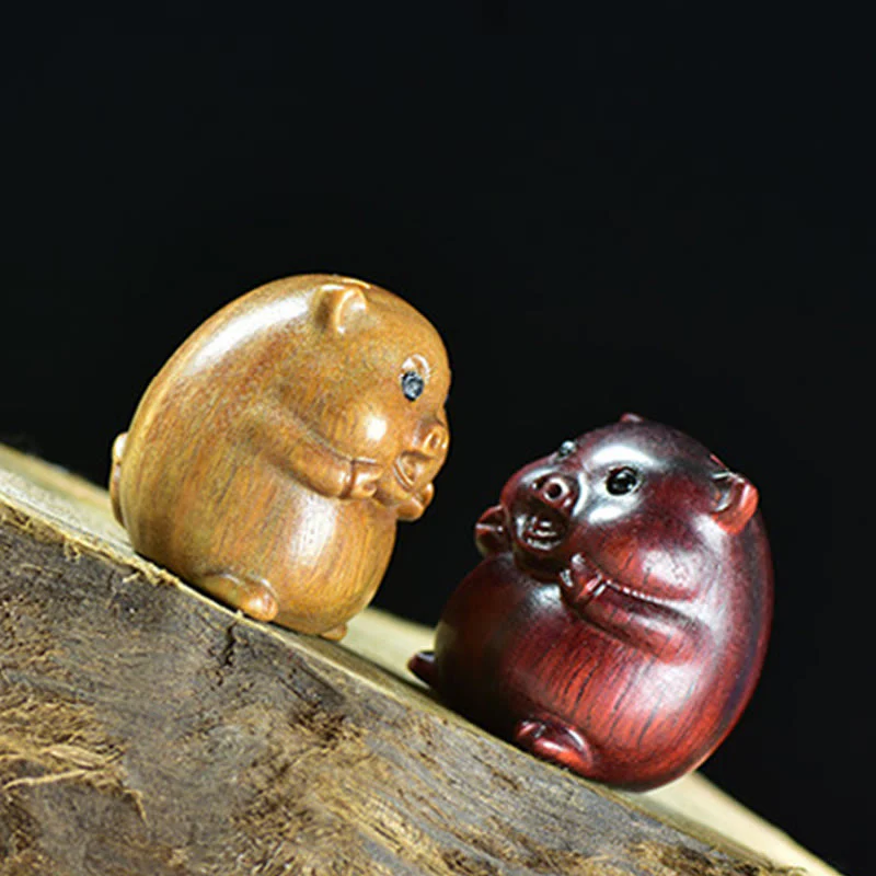 Buddha Stones Green Sandalwood Small Leaf Red Sandalwood Cute Pig Animals Positive Decoration