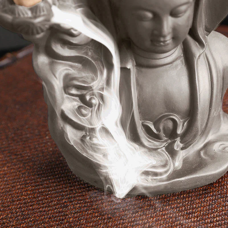 Buddha Stones Tibetan Avalokitesvara Buddha Lotus Healing Backflow Smoke Fountain Incense Burner